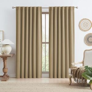 New KEQIAOSUOCAI Tan Burlap 100% Blackout Linen Textured Curtains 96 Inch Long